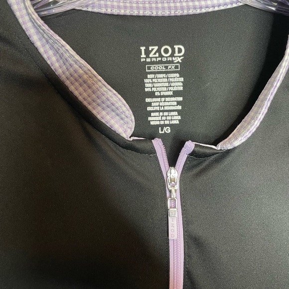 IZOD Golf Shirt Cool Fx Quarter Zip Short Sleeve Black Purple White Sz L - Picture 3 of 5